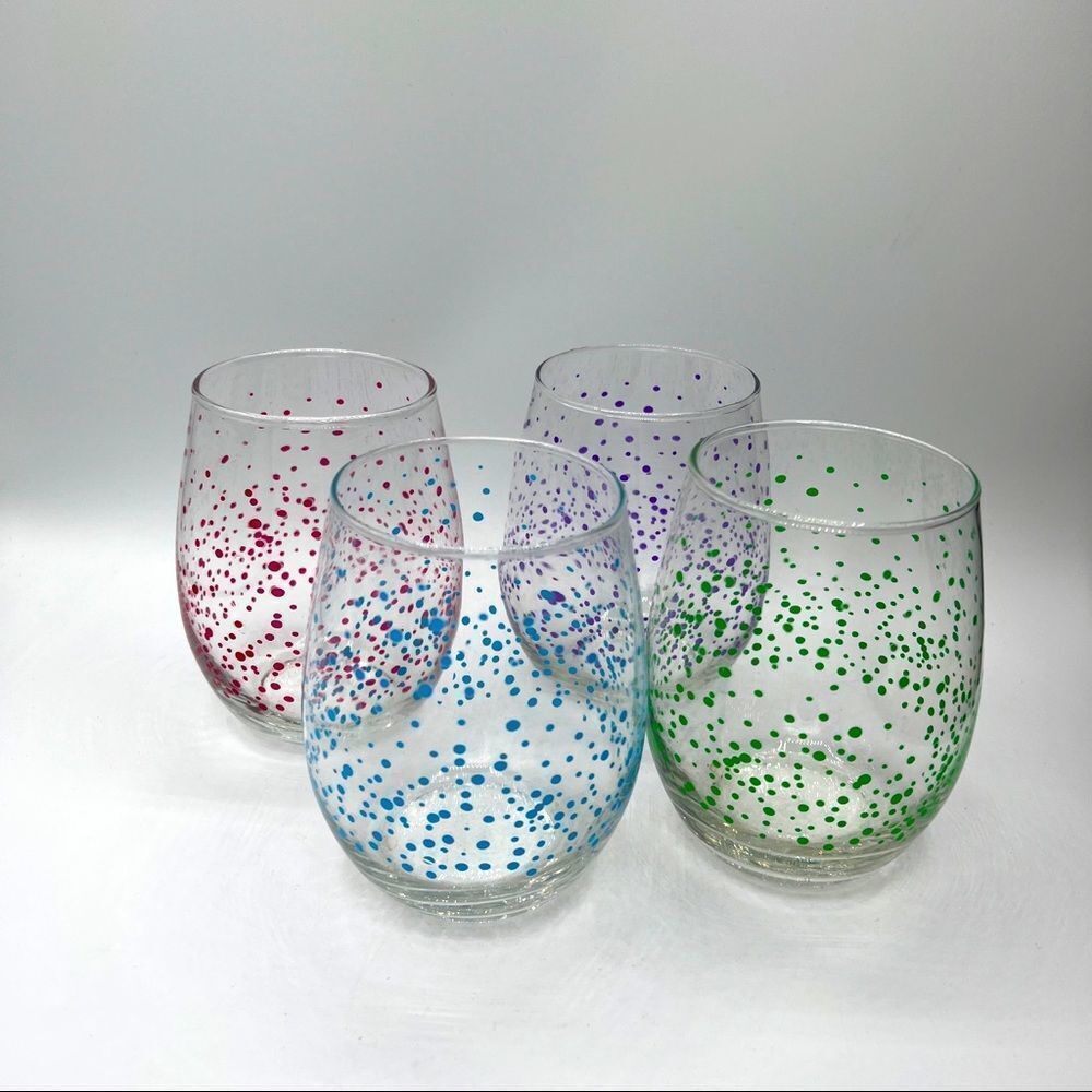 Stemless Wine Glasses Polka Dot Set